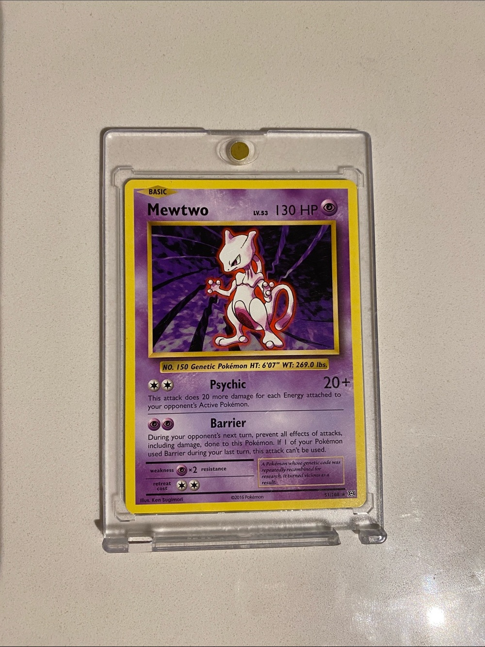 Mewtwo Pokémon Trading Card With Protective Case - Purple